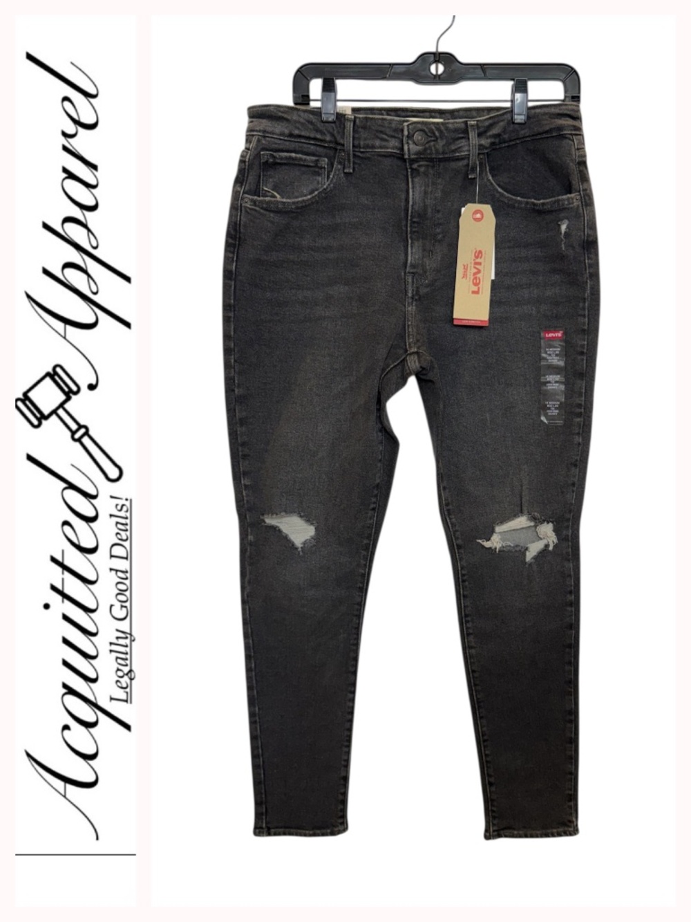 Levi's 721 Black Wash Distressed High-Rise Skinny Jeans NWTs Size 14 Medium